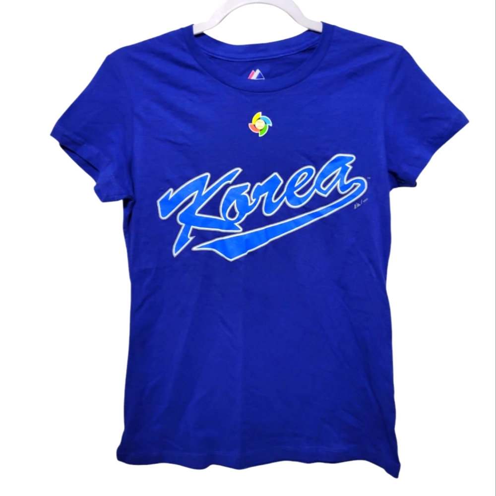 Majestic Blue Korea Kids Baseball Graphic T-Shirt Small NWOT